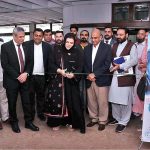 Senator Sehar Kamran cutting ribbon to inaugurate painting exhibition titled “Kashmir conflict through Art" organized by Department of Islamic Art and Architecture, International Islamic University Islamabad and Youth Forum for Kashmir in connection with Kashmir Siege Day to commemorate and show solidarity with our Kashmiri brother and sisters