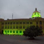 Karachi Port Trust (KPT) building is beautifully illuminated with lights on the occasion of Independence Day of Pakistan