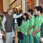 President Dr. Arif Alvi meeting with the members of Pakistan Special Olympics Team, who participated in Berlin Special Olympics, at Aiwan-e-Sadr