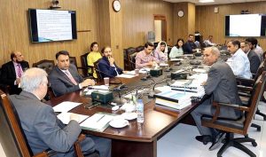 Caretaker Federal Minister for Planning and Development, Muhammad Sami Saeed chairing a meeting to review Governance related matters