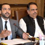 Deputy Director Strategic Export Control Division Pakistan -MOFA Syed Aun Abbas along with President SCCI Abdul Gahfoor Malik is addressing to Awareness session for exporters at Chamber of Commerce