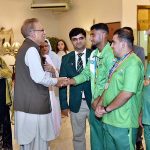 President Dr. Arif Alvi meeting with the members of Pakistan Special Olympics Team, who participated in Berlin Special Olympics, at Aiwan-e-Sadr
