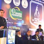 Raja Pervez Ashraf, Speaker National Assembly of Pakistan is addressing to the participants at Brands of the Year Awards Ceremony at Marriott Hotel