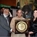 Prime Minister Muhammad Shehbaz Sharif giving the best performance shields to the Staff members of PKLI and Health professionals during the groundbreaking ceremony of PKLI University and Launching of the National Hepatitis C Elimination Campaign