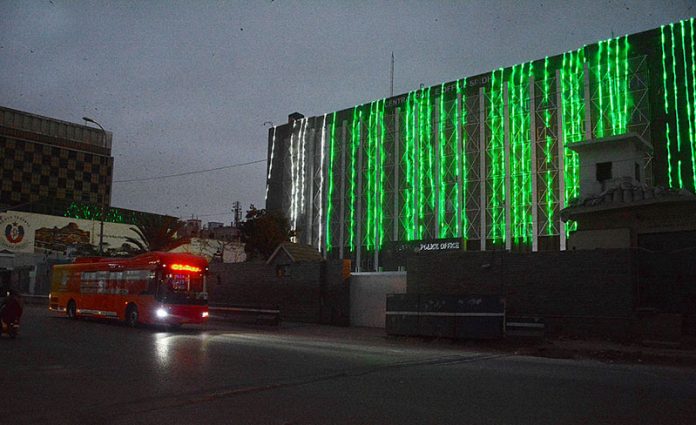 CCPO building is beautifully illuminated with lights on the occasion of Independence Day of Pakistan