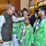 President Dr. Arif Alvi meeting with the members of Pakistan Special Olympics Team, who participated in Berlin Special Olympics, at Aiwan-e-Sadr