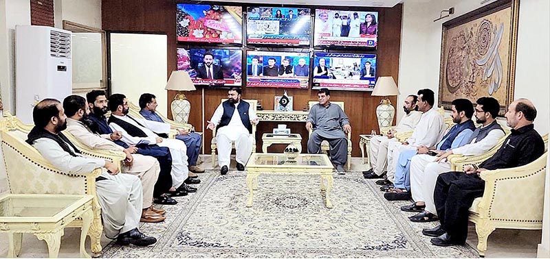 Caretaker Federal Minister for Interior, Sarfraz Ahmad Bugti in a meeting with the dignitaries from Balochistan