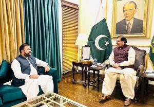 Caretaker Federal Minister for Interior Sarfraz Ahmad Bugti in a meeting with the Speaker National Assembly Raja Pervez Ashraf