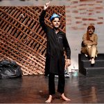 Participants of the training workshop students performing on the stage during a Theater play titled (Apne Madad Aap) directed by Rukhsana Khan and written by Syed Zeeshan in collaboration with Lahore Arts Council at Al-Hamra