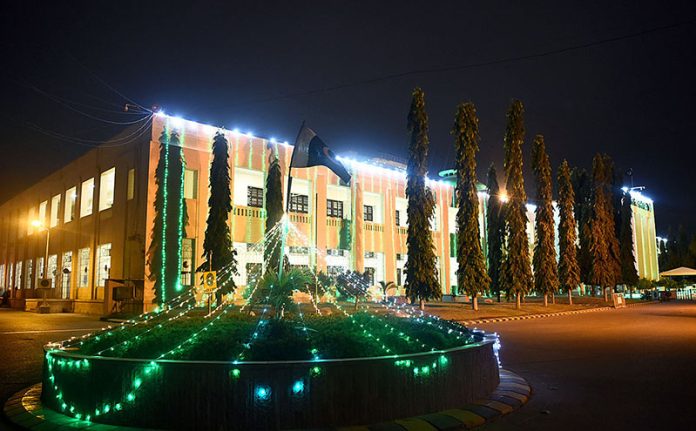 Sindh Assembly buildingis beautifully illuminated with lights on the occasion of Independence Day of Pakistan