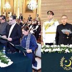 President Dr. Arif Alvi administering the oath of office to members of the caretaker Federal Cabinet, at Aiwan-e-Sadr