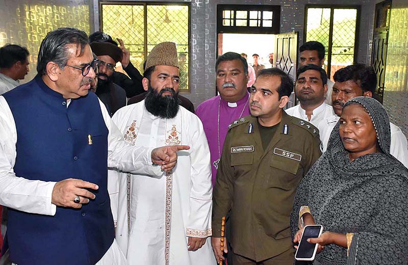 Federal Minister for Religious Affairs, Aneeq Ahmad, visiting a Church and talking to the Christian community on his visit to Jaranwala