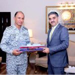 Chief of Naval Staff Admiral Muhammad Amjad Khan Niazi presenting a model of Tugril Class frigate "PNS Shah Jehan" to Caretaker Prime Minister Anwaar-ul-Haq Kakar