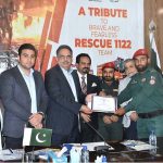 Chamber of Commerce and Industry President Abdul Ghafoor Malik are distributing Certificates among the Rescue 1122 staffers On their best services