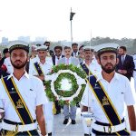 Caretaker Prime Minister Anwaar-ul-Haq Kakar laying floral wreath at the Mausoleum of Father of the Nation, Quaid-e-Azam Muhammad Ali Jinnah