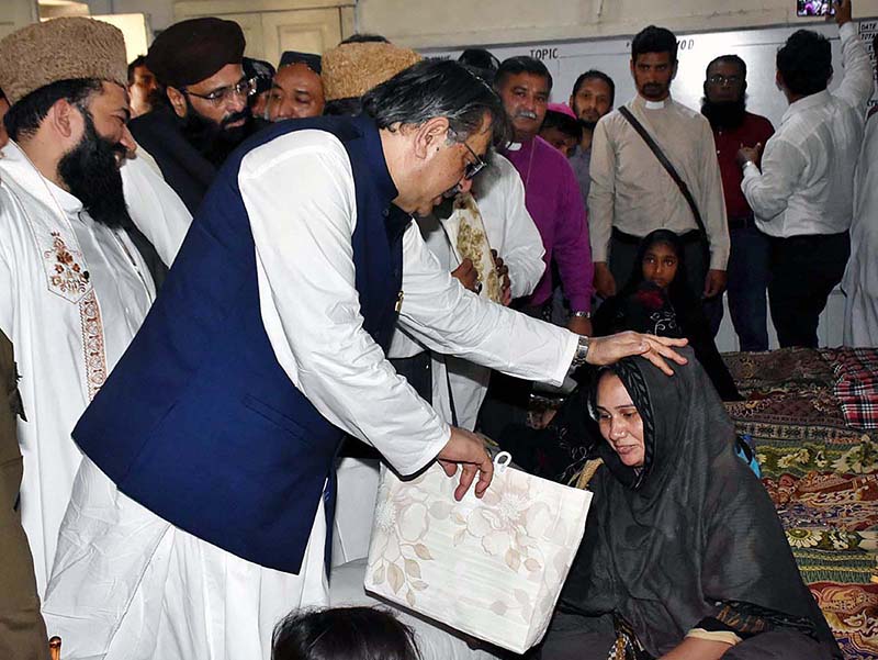 Federal Minister for Religious Affairs, Aneeq Ahmad, visiting a Church and talking to the Christian community on his visit to Jaranwala