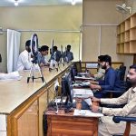 Students getting their documents verified in the ongoing autumn 2023 admission campaign at the Islamia University of Bahawalpur