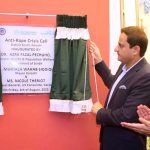 Mayor Karachi Barrister Murtaza Wahab is unveiling the strength of Sindh's first Anti-Rape Crisis Cell in collaboration with Sindh Health Department and United Nations Program for Women at Police Surgeon Office Civil Hospital Karachi