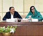 Senator Saleem Mandviwalla, Chairman Senate Standing Committee on Finance and Revenue presiding over a meeting of the committee at Parliament House.