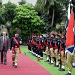 Caretaker Sindh Chief Minister Justice (R) Maqbool Baqar being given a Guard of Honour on his arrival at CM House