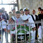 Caretaker Prime Minister Anwaar-ul-Haq Kakar laying floral wreath at the Mausoleum of Father of the Nation, Quaid-e-Azam Muhammad Ali Jinnah
