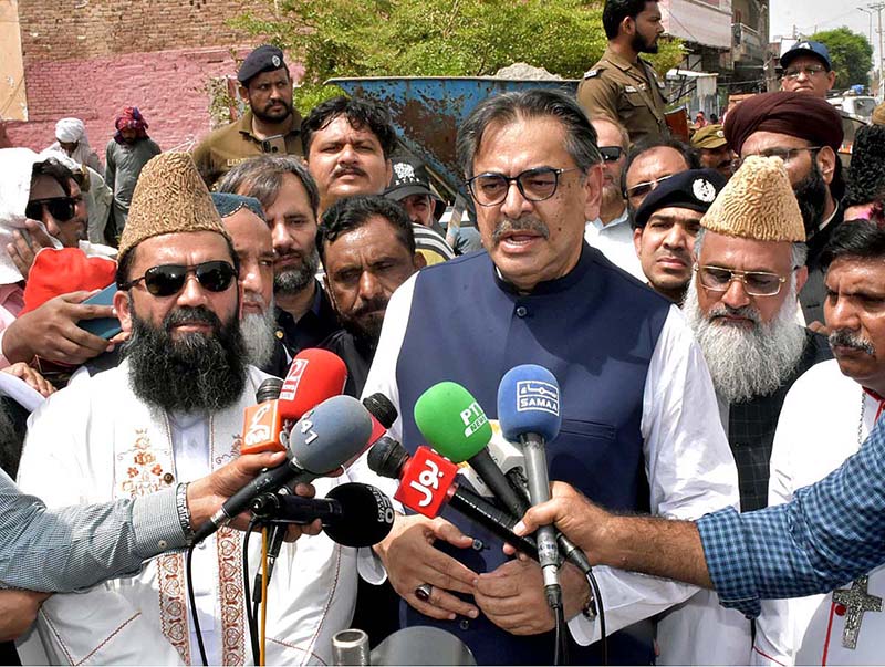 Federal Minister for Religious Affairs, Aneeq Ahmad, visiting a Church and talking to the Christian community on his visit to Jaranwala