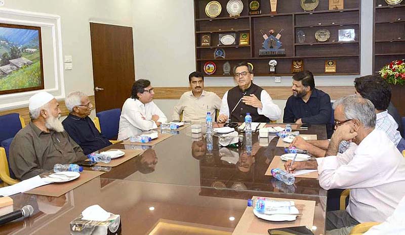 Federal Minister for Religious Affairs Aneeq Ahmed meeting with Karachi Press Club (KPC) Body representative during his visit at Karachi Press Club (KPC)