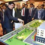 President Dr. Arif Alvi in inspecting the Sarwar Shahida Memorial Cardic and Research Institute building structure Map after ground breaking ceremony of the Sarwar Shahida Memorial Cardiac & Research Institute