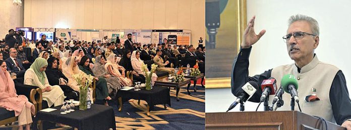 President Dr. Arif Alvi addressing a ceremony in connection with celebration of Minorities' Day event, at Aiwan-e-Sadr