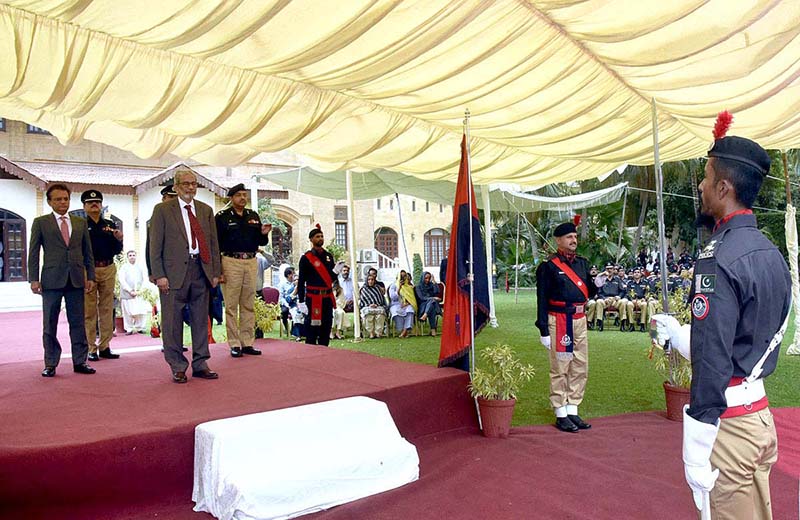 Caretaker Sindh Chief Minister Justice (R) Maqbool Baqar being given a Guard of Honour on his arrival at CM House