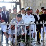 Caretaker Prime Minister Anwaar-ul-Haq Kakar laying floral wreath at the Mausoleum of Father of the Nation, Quaid-e-Azam Muhammad Ali Jinnah