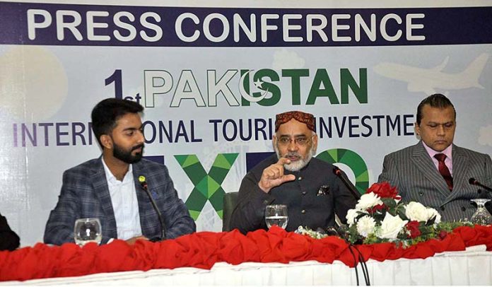 Managing Director, PTDC, Aftab ur Rehman Rana addressing a press conference on 1st Pakistan International Tourism Investment Expo-23