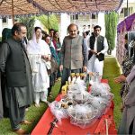 Minister Education GB Ghulam Shahzad Agah along with Minister Social Welfare Gilgit-Baltistan Kulsoom Farman visiting the stalls during the ceremony on the occasion of 77th Independence Day celebration at Women Degree College