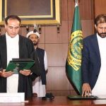Speaker Gilgit-Baltistan Assembly Nazir Ahmad Advocate administering oath from the newly elected member of GB Assembly Jamil Ahmad at Assembly