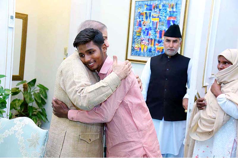Prime Minister Muhammad Shehbaz Sharif receives Jamshed Ali Topper of Matriculation Examination 2023 in Gujranwala Board