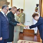 The Ambassador -designate of the Republic of Korea, Mr. Park ki Jun, presenting his diplomatic credentials to President Dr. Arif Alvi at Aiwan-e-Sadr