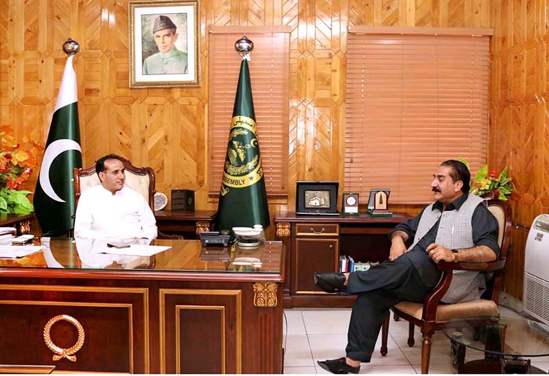 Speaker Gilgit-Baltistan Assembly Nazir Ahmad Advocate in a meeting with Minister Home Gilgit-Baltistan Shams Lone at Assembly Secretariat