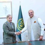 Leader of the Opposition Raja Riaz Ahmad meeting with Prime Minister Muhammad Shehbaz Sharif to finalize the name of Caretaker Prime Minister