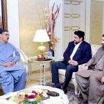 Governor Sindh Kamran Khan Tessori and Senator Sarfraz Bugti call on Caretaker Prime Minister Anwaar-ul-Haq Kakar
