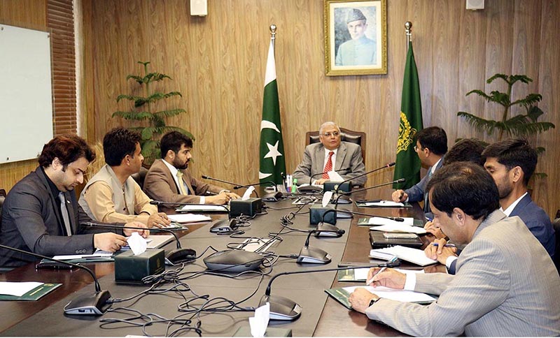 Caretaker Minister for Planning, Development and Special Initiatives, Muhammad Sami Saeed chairing a meeting to review progress on CPEC Projects