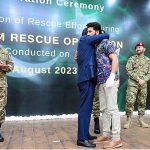 Caretaker Prime Minister Anwaar-ul-Haq Kakar awarding appreciation certificates to the rescuers of Battagram chairlift incident at a ceremony in Prime Minister's Office.