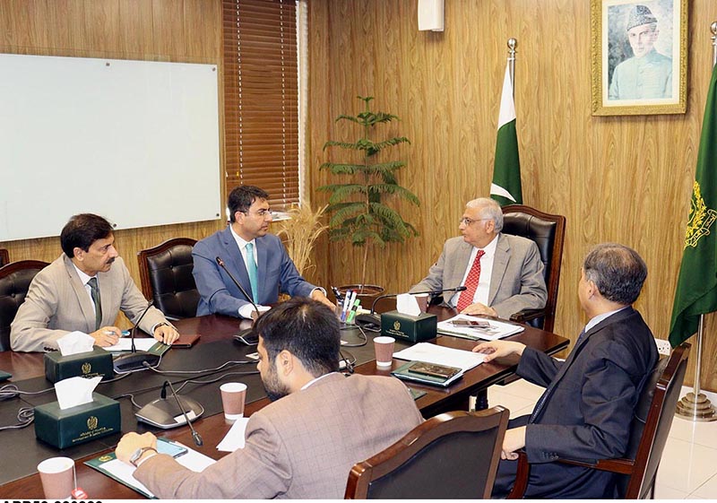 Caretaker Minister for Planning, Development and Special Initiatives, Muhammad Sami Saeed chairing a meeting to review progress on CPEC Projects