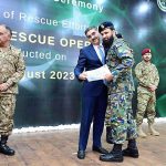 Caretaker Prime Minister Anwaar-ul-Haq Kakar awarding appreciation certificates to the rescuers of Battagram chairlift incident at a ceremony in Prime Minister's Office