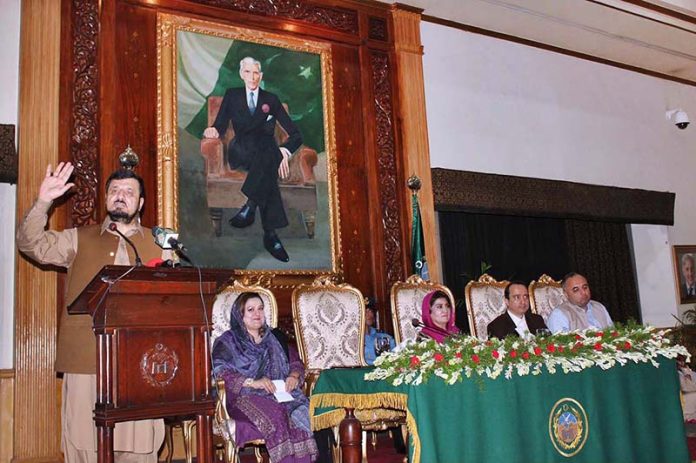 Governor Khyber Pakhtunkhwa Haji Ghulam Ali addressing during Women Excellence Award 2023 ceremony at Governor House