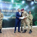 Caretaker Prime Minister Anwaar-ul-Haq Kakar awarding appreciation certificates to the rescuers of Battagram chairlift incident at a ceremony in Prime Minister's Office