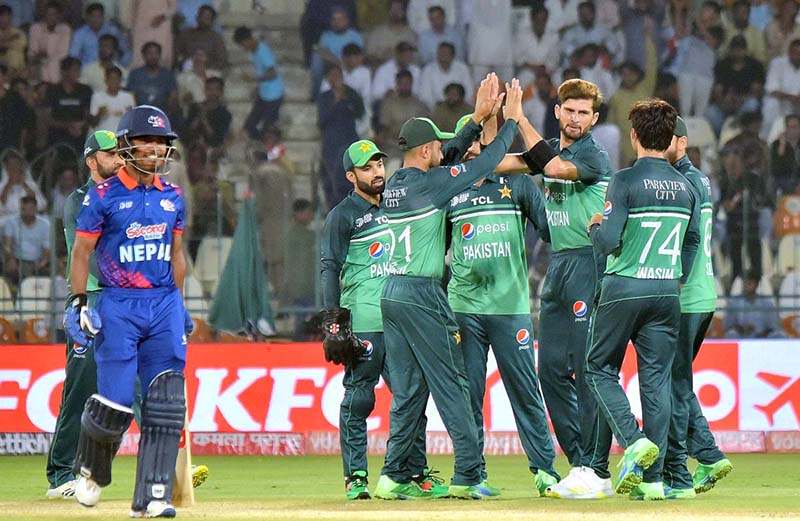 Nepal's player Aasif Sheikh plays a shot during the First cricket match of Asia Cup 2023 between Pakistan and Nepal at Multan Cricket Stadium