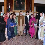 Governor Khyber Pakhtunkhwa Haji Ghulam Ali and WCCI president Azra Jamshed in a group photo with other participants during Women Excellence Award 2023 ceremony at Governor House