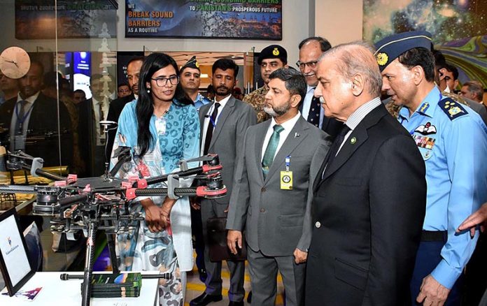 Prime Minister Muhammad Shehbaz Sharif visiting the exhibition held at the inauguration of National Aerospace Science and Technology Park