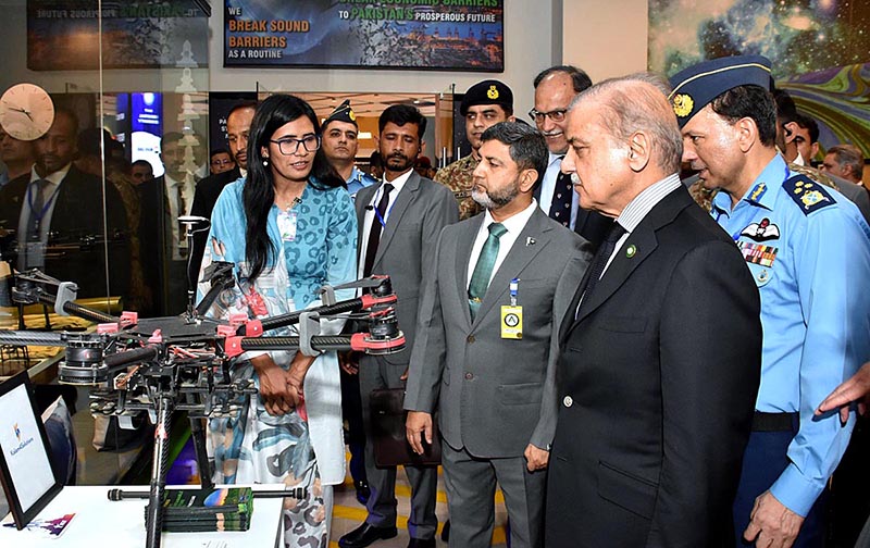 Prime Minister Muhammad Shehbaz Sharif visiting the exhibition held at the inauguration of National Aerospace Science and Technology Park