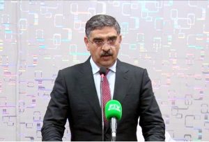 Caretaker Prime Minister Anwaar-ul-Haq Kakar addresses a congregation arranged in support of the Christian community members who were affected by mob violence in Tehsil Jaranwala